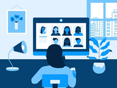 Working From Home blog post blue illustration plant mom plants work from home zoom zoom meetings