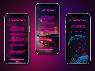 Cyberpunk - Mobile Game Registration app car cyber cyberpunk form game gaming input inputs login login page mobile montenegro nft password play punk register sign up username