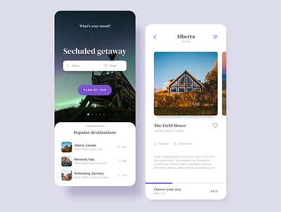 Destinations app minimal mobile travel typography ui ux