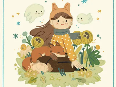 Forest girl #2 botanical character childrens book childrens illustration cute flowers forest forest animals fox ghost girl illustration ipadpro kids illustration magical nature plants procreate wild woods