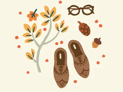 Cozy stuff, love letter to autumn autumn autumn leaves botanical cozy cute art fall forest glasses illustration ipad ipadpro leaves nature nice things pattern procreate shoes warm weather
