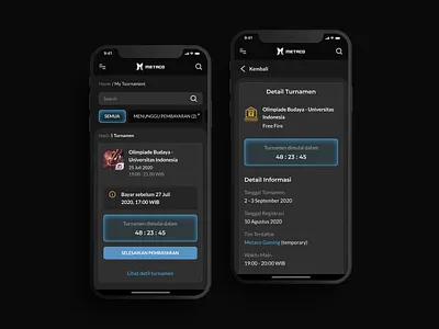 My Tournament - Mobile Version android app branding dark dark theme design esport game ios mobile mobile ui ui ui design uidesign uiux ux