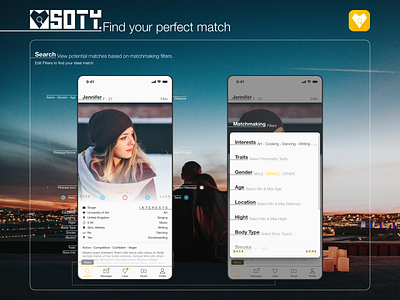 Soty Dating App - Search Screen & Matchmaking Filters app app design branding dating dating app design filter mobile search ui ux