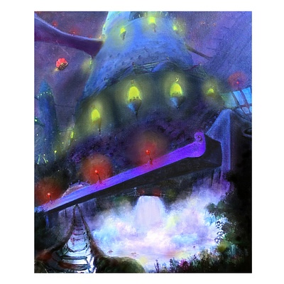 Blue Castle at Night acrylic painting canvas canvas art fantasy art fantasy landscape illustration landscape paintings procreate procreate art