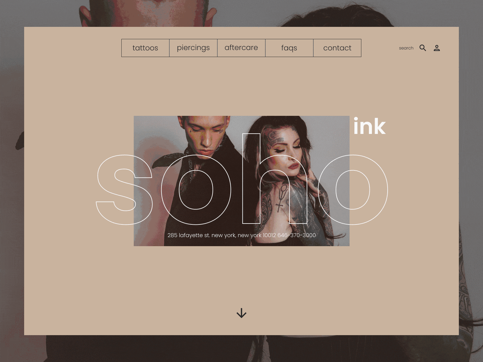 The Soho ink Tattoo Studio Website design GIF animated gif brutalism color design exhibition design figma gif minimalist minimalistdesign natural color redesign tattoo tattoo artist tattoo design ui uiuxdesign webdesign website website concept website design