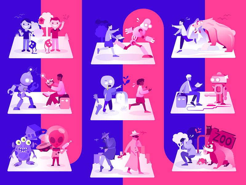 PairPlay. Episode Illustrations alien bear branding illustrations kids playful robot zombie zoo