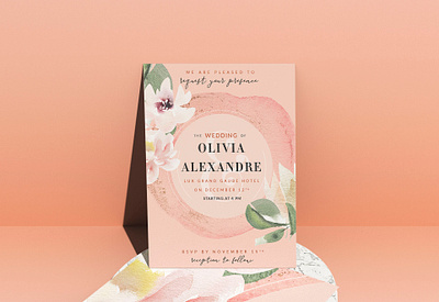 peachy wedding invitation botanical flowers orange peachy pink wedding wedding card wedding invitation