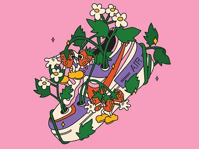 nike vs nature character character design characters design fashion flat flat illustrator illustraion nature nike nike air sneakers stilllife