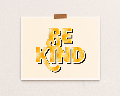 Be Kind Typographic Print, Retro Halftone Shadow Textured be kind bold font design dimensional type etsy etsy seller etsy shop halftone prints retro font typography wall art