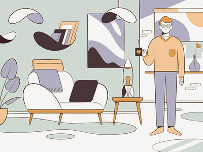 Groovy interior design character characterdesign flat illustration interiordesign midcentury minimal