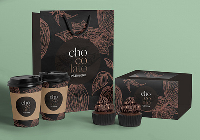 chocolato packing design bakery branding brown chocolate cocoa coffee cupcakes design logo muffins package design paper bag pastry