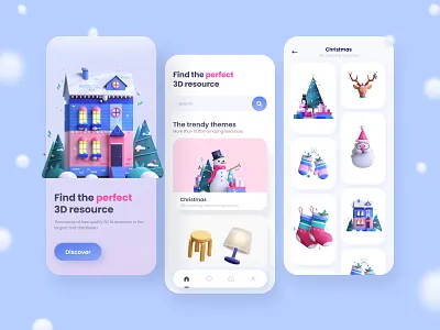 3D Resource App 3d artist 3dsmax app blue christmas illustration mobile purple ressource screens snow sweety ui uidesign