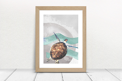 sea turtle blue collage design illustration mauritius nursery art oceans sea sea turtle underwater