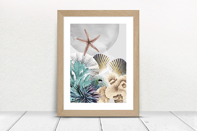 ocean nursery shells collage corals illustrations marine nature nursery art ocean sea sea creatures shells underwater