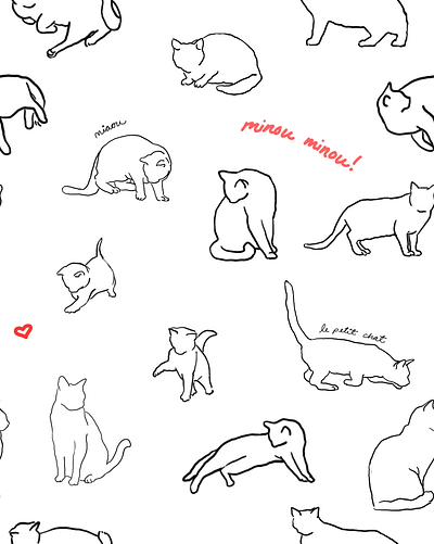 French Cats black and white cat pattern cat pattern cat silhouette cats cute cat pattern design heart cat house cat illustration kitten pattern kittens le chat le petit chat les chats francaise miaou minimal minou minou minou repeating cat pattern simple cat pattern