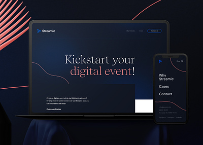 Streamic event platform blue brand branding dark dashboard design event lines pink platform saas service typography ui ux web website