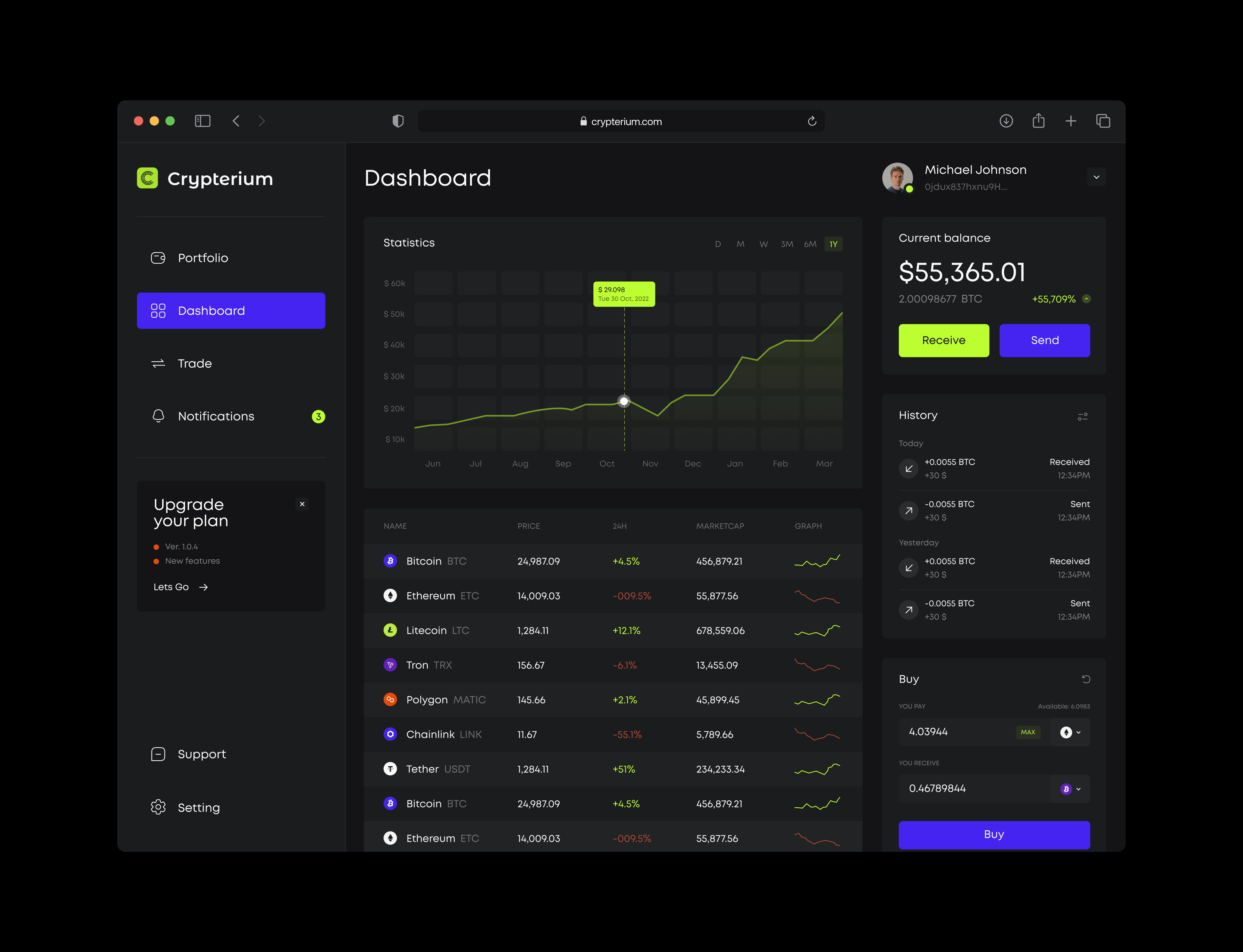 Crypterium - crypto wallet webapp crypto design webapp