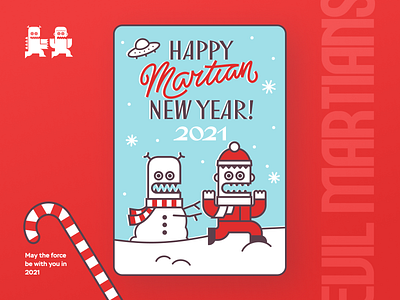 Happy Martian New Year 2021! 2021 brand identity branding cartoon illustration cartooning cartoons christmas christmas card evil martians figma funny illustration logo new year print print design red vector