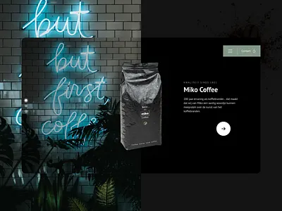 Miko Coffee beans big big image brand branding clean coffee dark dark mode design desktop drinks food hero image label miko product web webdesign