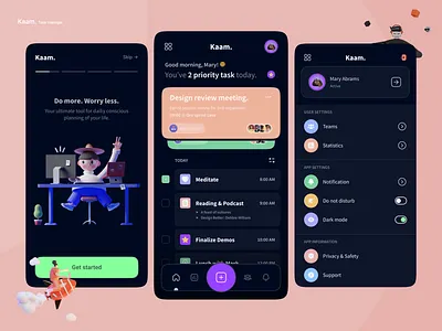 Kaam - Task manager android app design icon illustration logo management app managment onboard social task task list task management task manager tasks todo todo app todoist ui ux