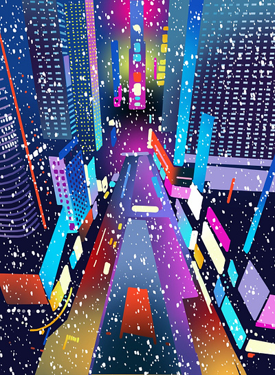 Times Square snow illustration art bright lights city illustration city lights colorful city design illustration impressionistic new york new york nighttime new york nighttime times square winter city