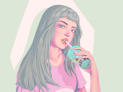 Bubble tea aesthetic art bubbletea characterdesign design digital fashion food illustration painting portrait procreate