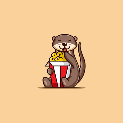 cute otter eat popcorn 🦦🐿🦨🍿🍟 beaver brand character cute design editable fauna icon illustration logotype mammal mascot modern ocean otter pet signs silhouette symbol vector