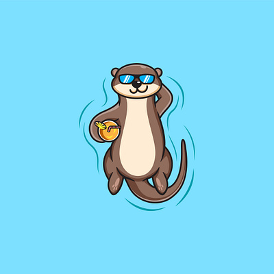 otter enjoy the holidays 🦦🐿🦨🍻🧊🥂 animal cartoon color cute design drawing funny happy icon joy kids life mascot nature orange otter pool swimming vector water