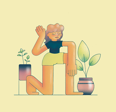 Grounding character character design grainy illustration meditate plant illustration plants texture yoga yoga pose