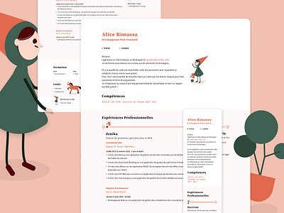 CV Alice clean cv clean cv resume cv template developer friendship green illustration marianne hirsch personal branding pink product design responsive design