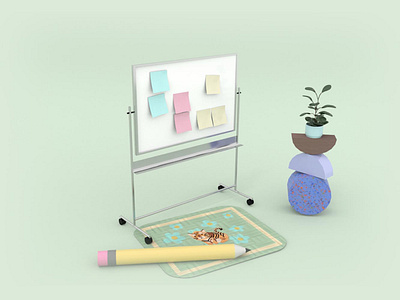 Whiteboard, pencil, flowers 3d art art design maya 3d