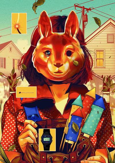 6pm Rabbit alexander wells character digital fireworks folioart illustration mask