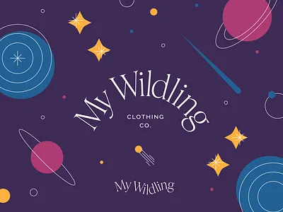 My Wildling Branding (Unused Concept A) branding cosmic galactic illustration line art planets space stars typography word mark