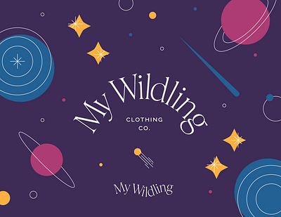 My Wildling Branding (Unused Concept A) branding cosmic galactic illustration line art planets space stars typography word mark