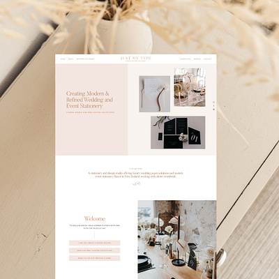 Just My Type Wedding Stationery Website branding design identity logo luxury mockup natural pink squarespace typography website