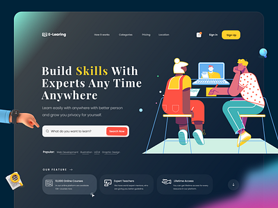 E-learning Website Design Exploration color course creative design designer e learning education website gradeaint landing page madhu mia mentor online online courses online platform online teaching platform trendy uiux visual design web website