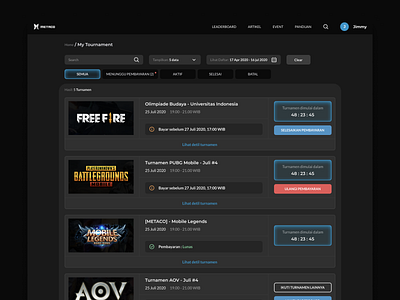 My Tournament - Web Version branding clean dark dark theme dark ui esport game tournament ui ui ux ui design uidesign uiux ux website