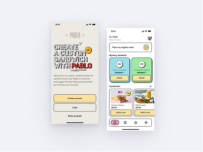 Sandwich Order App - Design Concept app application branding design ecommerce flat flatdesign food logo mobile app modern order retro sandwich store ui ui design uidesign ux vintage