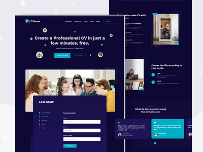 Website CV Generator clean cv dakmode dark landingpage ornament resume section simple testimonial ui ux website