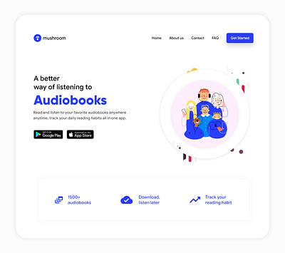 Mushroom Landing page audiobook illustration landing ui ux uxdesign web xd design