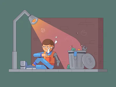 Relax 2d cartoon character characterdesign design flat flatdesign garbage illustration lamp street trashcan vector vector illustration