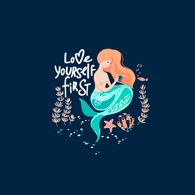 Mermaid quote 3 app cartoon character design female flat illustration quote sticker vector