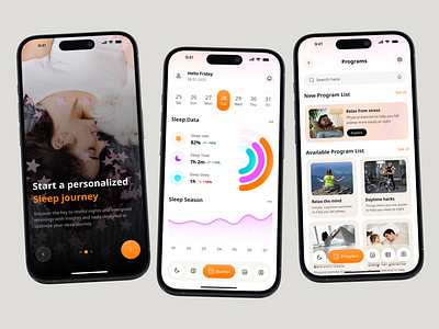 Sleep Cycle Mobile App Design fitness app health app minimal design mobile mobile app modern ui night progress relaxation relaxing sleep analytics sleep cycle sleep tracker statistic tracker tracking ui uiux design ux