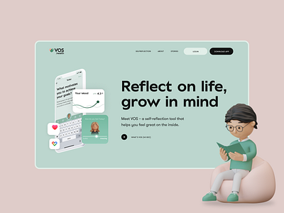 VOS Website app homepage landing mental health mobile app qusion self reflection uiux vos website website design websites