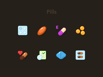 Pills & Tablets Icons Set #2 bio capsule clinic drug figma health heart icondesign icons medical pharmacy pills soft gel supplements tablets viagra vitamins