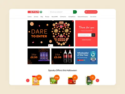 Homepage Design for The Spar - Halloween Edit clean desktop design ecommerce foodui halloween halloweenui modern nav offer offer banners supermarket the spar ui ux web design website website design white