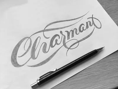 Charmant flourishes lettering sketch