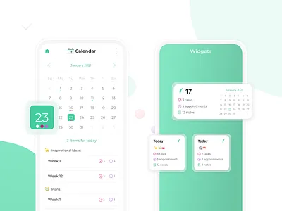 Saga Notes - Calendar and IOS Widget app appointment calendar calendar app calendar ui design figma figmadesign ios ios widget notes notes app todo todoist ui ux widget