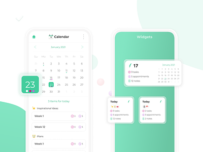 Saga Notes - Calendar and IOS Widget app appointment calendar calendar app calendar ui design figma figmadesign ios ios widget notes notes app todo todoist ui ux widget