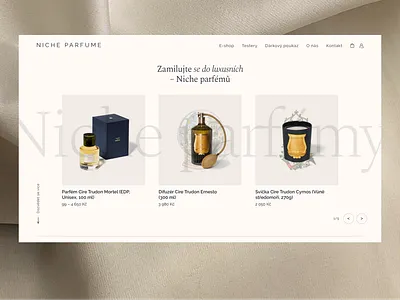 Niche-parfemy.cz exploration branding carousel centered clean elegant eshop feminine grid hero home page landing page minimal offers perfumes serif slider store white space